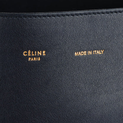 Celine Shiny Smooth Calfskin Oversized Bi-Color Twisted Cabas Navy Dark Green 2 of 11