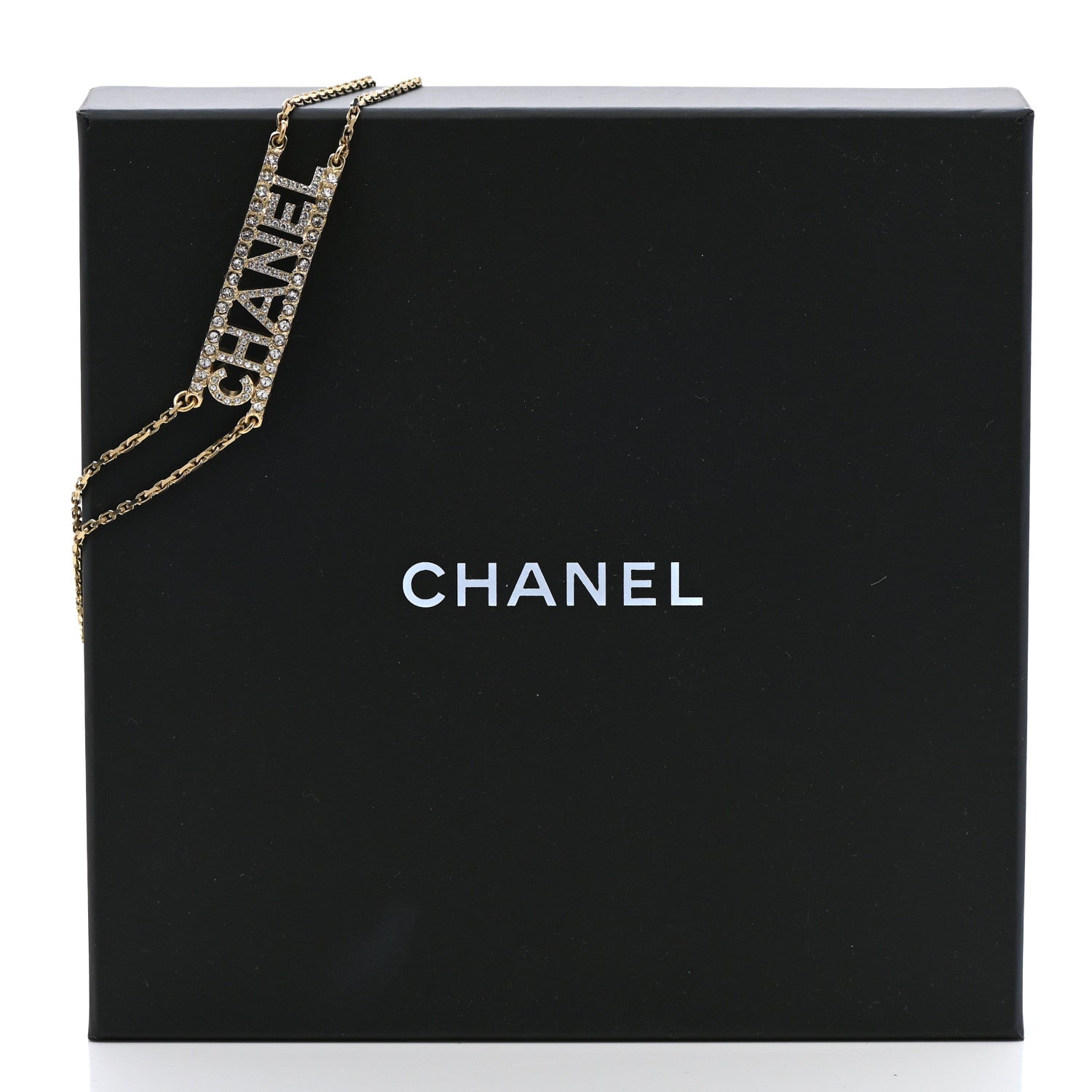 Chanel Metal Crystal Logo Choker Necklace Gold 7 of 7