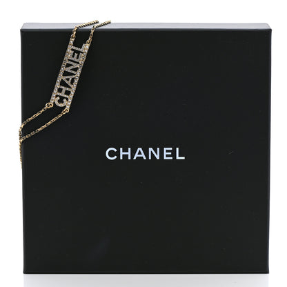 Chanel Metal Crystal Logo Choker Necklace Gold 7 of 7