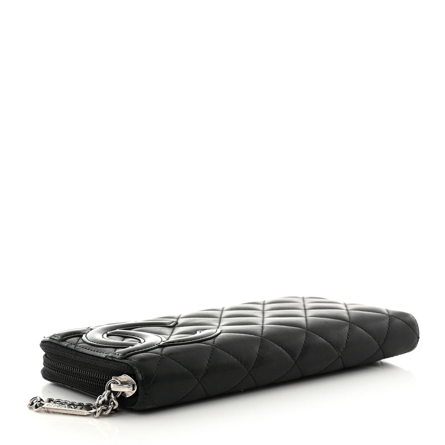 Calfskin Quilted Cambon Large Gusset Zip Around Wallet Black