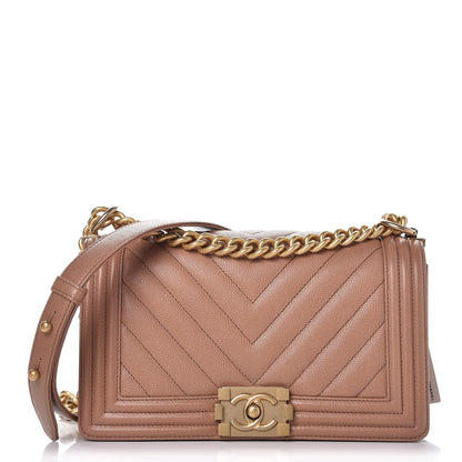 Chanel Caviar Chevron Quilted Medium Boy Flap Light Brown 1 of 8