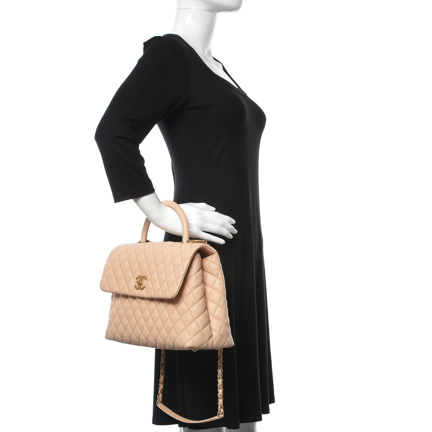 Caviar Quilted Medium Coco Handle Flap Light Beige