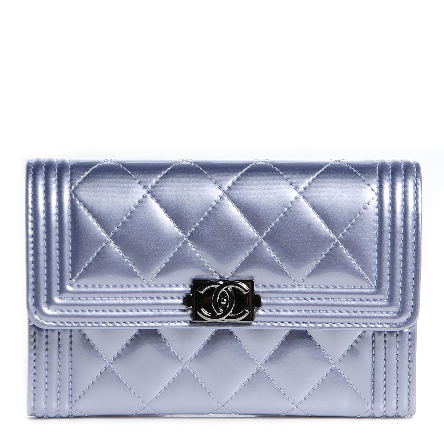 Patent Quilted Boy Card Holder Wallet Purple