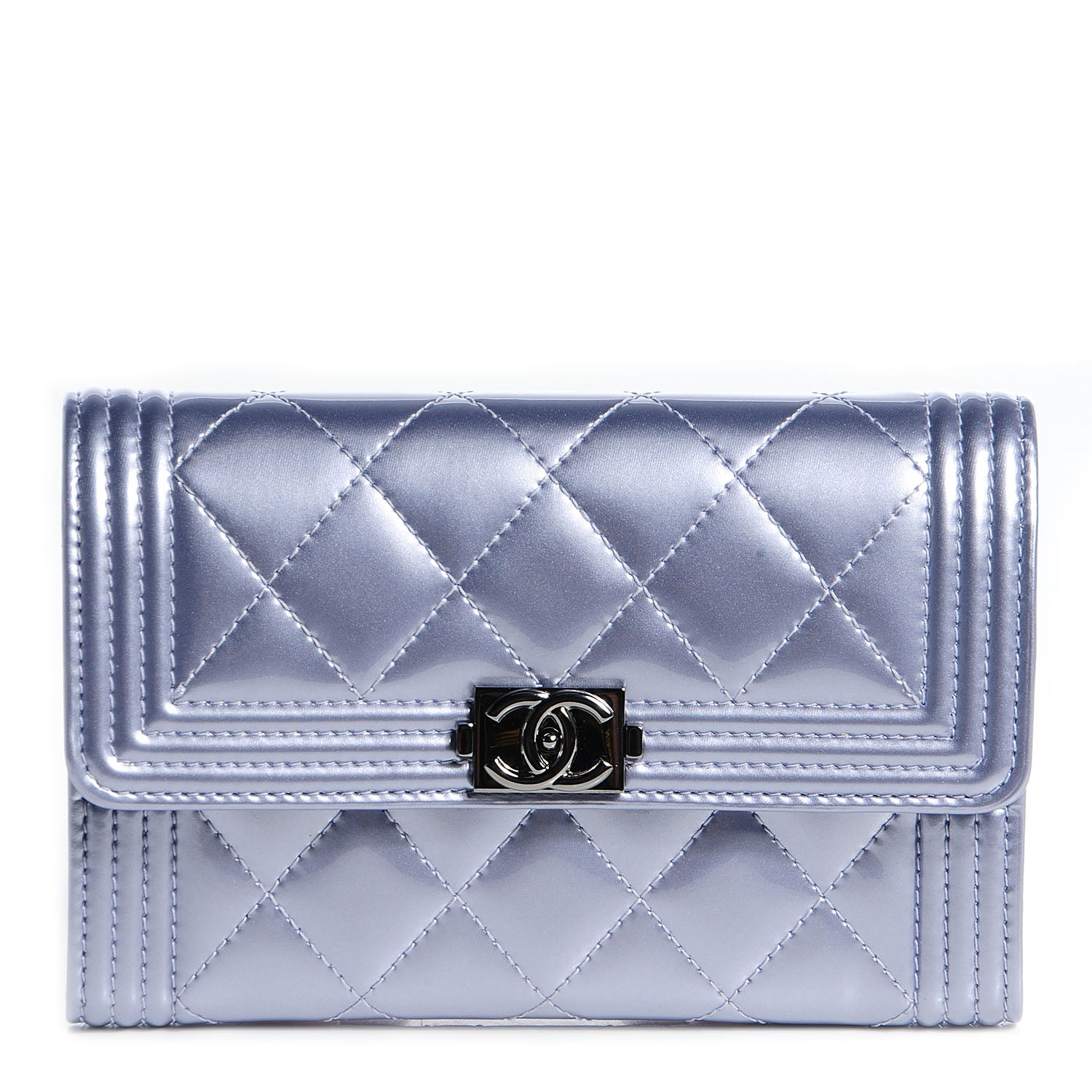 Chanel Patent Quilted Boy Card Holder Wallet Purple 1 of 8