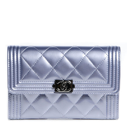 Chanel Patent Quilted Boy Card Holder Wallet Purple 1 of 8