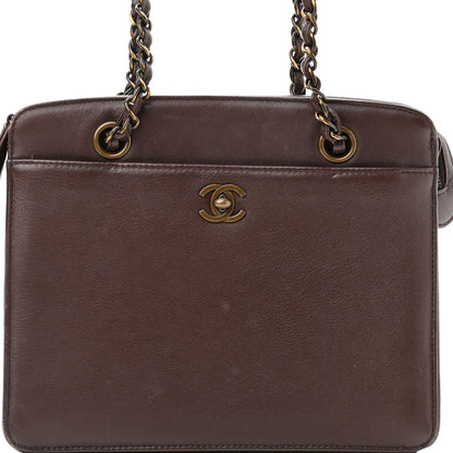 Chanel Lambskin CC Top Handle Bag Dark Brown 9 of 24