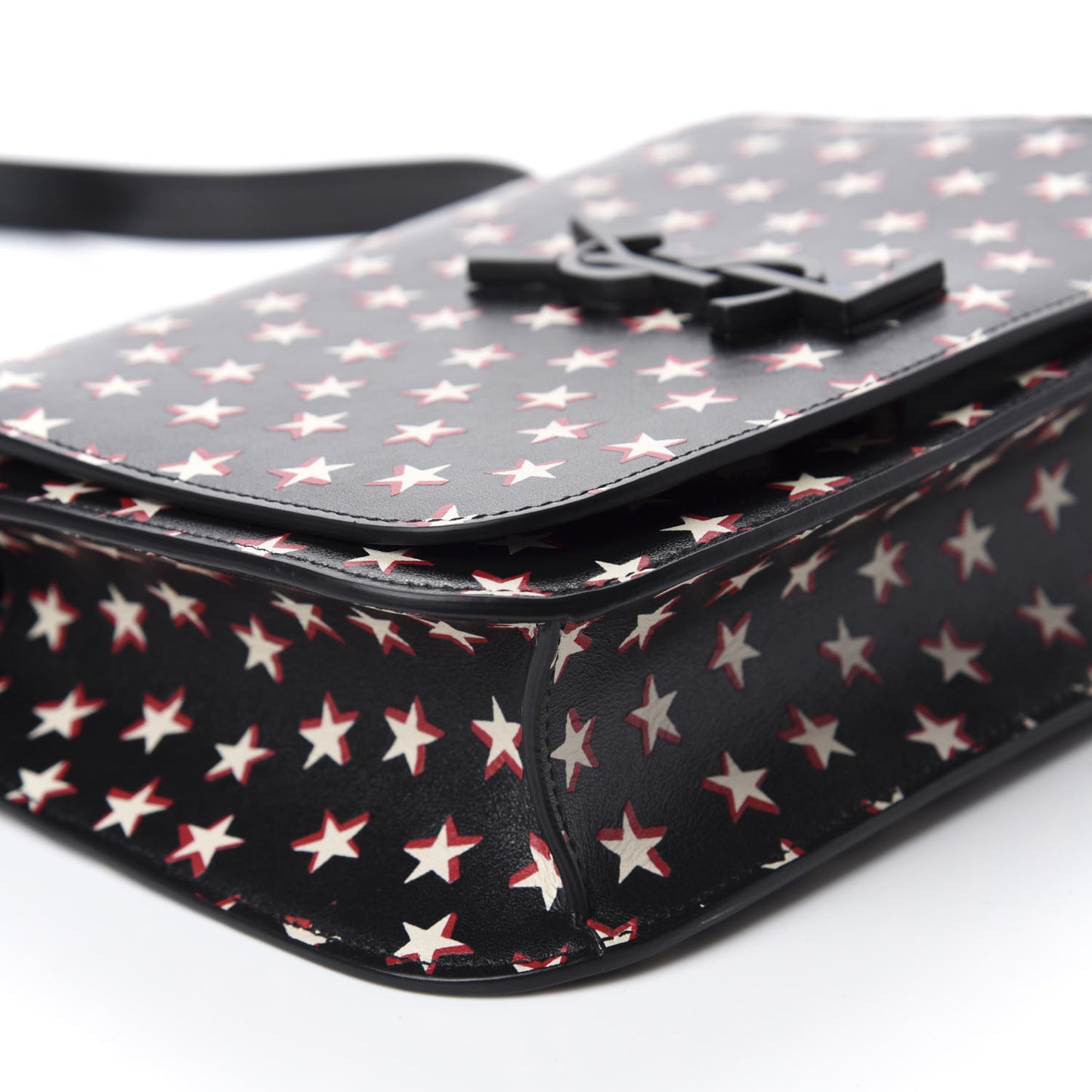 Smooth Calfskin Star Print Small Spontini Saddle Bag Black Ivory Red