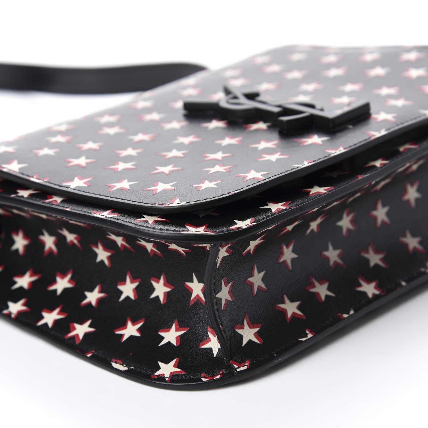 Saint Laurent Smooth Calfskin Star Print Small Spontini Saddle Bag Black Ivory Red 6 of 11