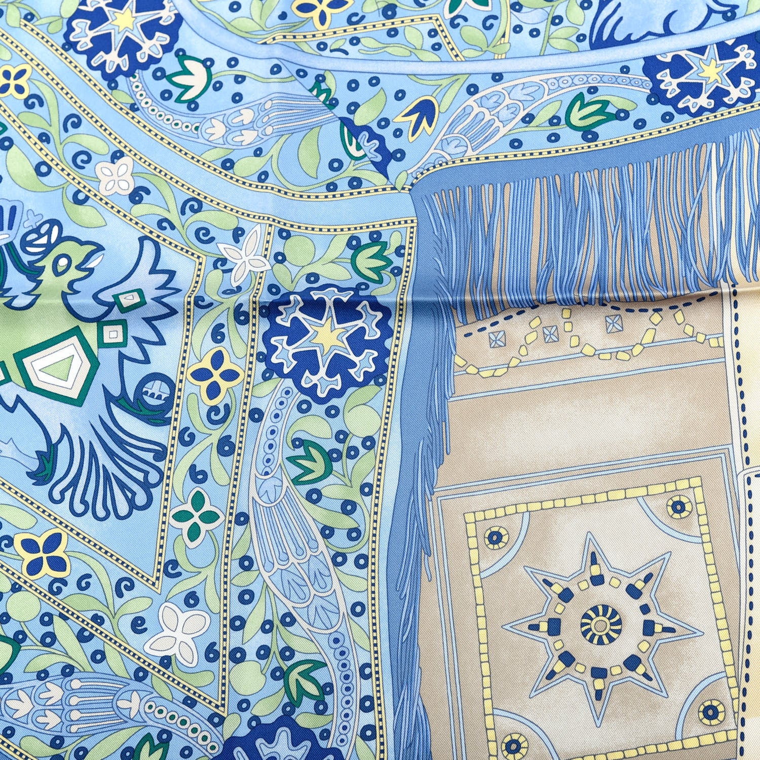Hermes Silk Selle Des Steppes Scarf 90 Bleu Ciel Bleu Jean Vert 4 of 6