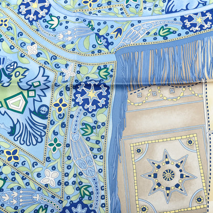Hermes Silk Selle Des Steppes Scarf 90 Bleu Ciel Bleu Jean Vert 4 of 6