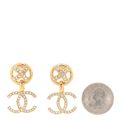 Chanel Crystal CC Drop Earrings Gold 2 of 4