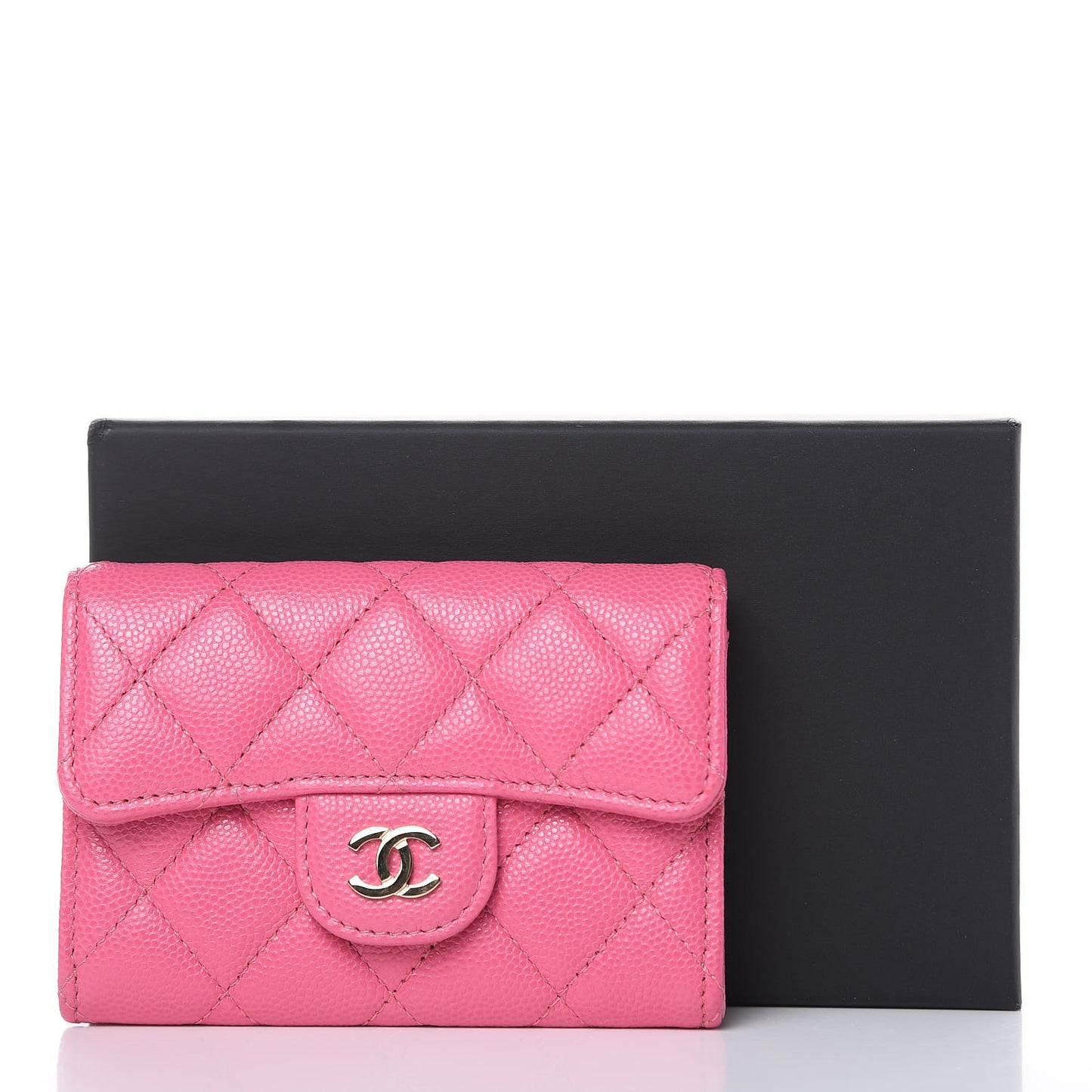 Caviar Quilted Flap Card Holder Pink