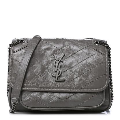 Saint Laurent Crinkled Calfskin Matelasse Monogram Baby Niki Chain Satchel Storm 1 of 5