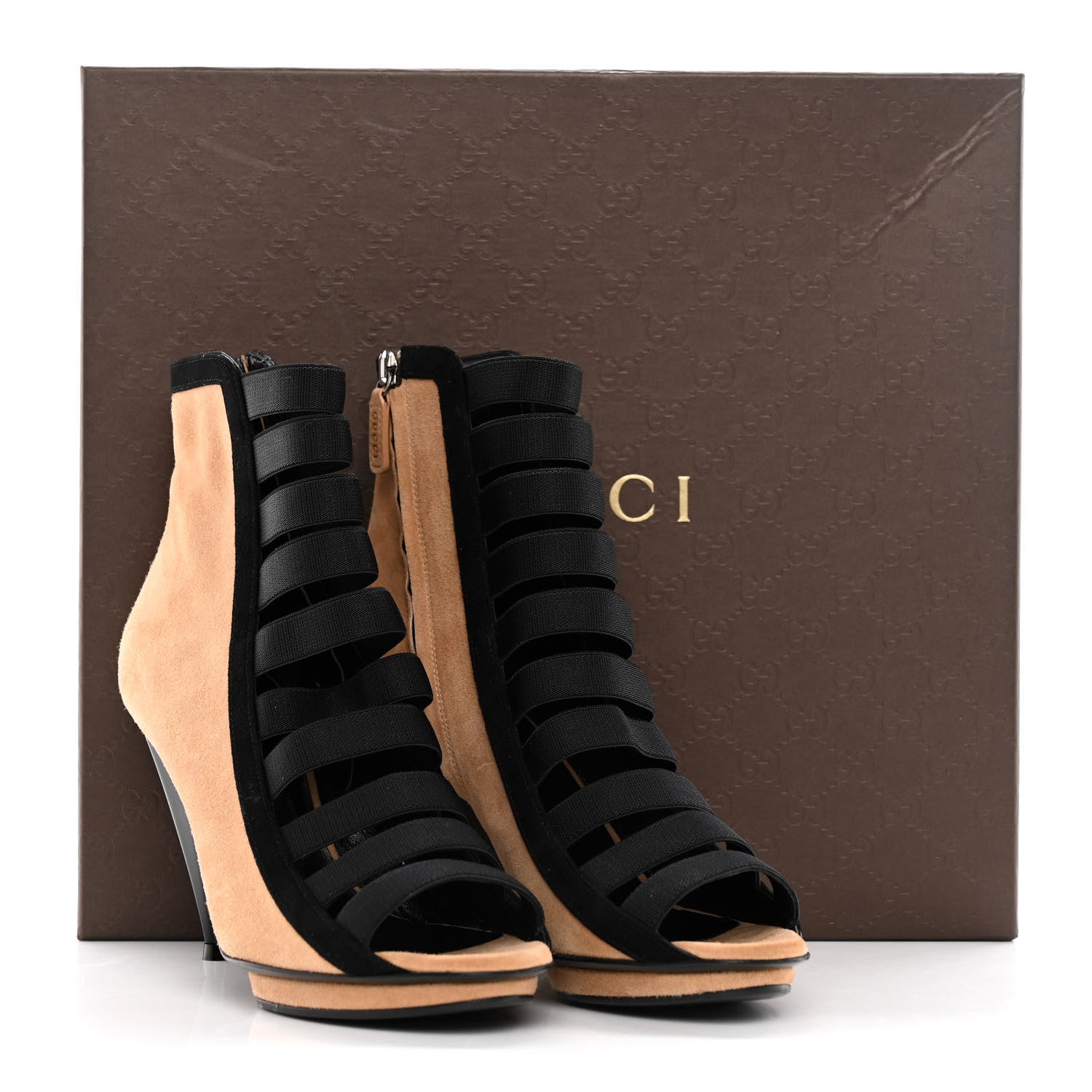 Gucci Kid Scamosciato Elastic Olimpia Open Toe Booties 36.5 Black Camelia 14 of 14