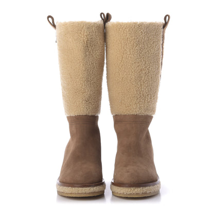 Chanel Shearling Suede Calfskin High Boots 37 Brown Beige 2 of 9