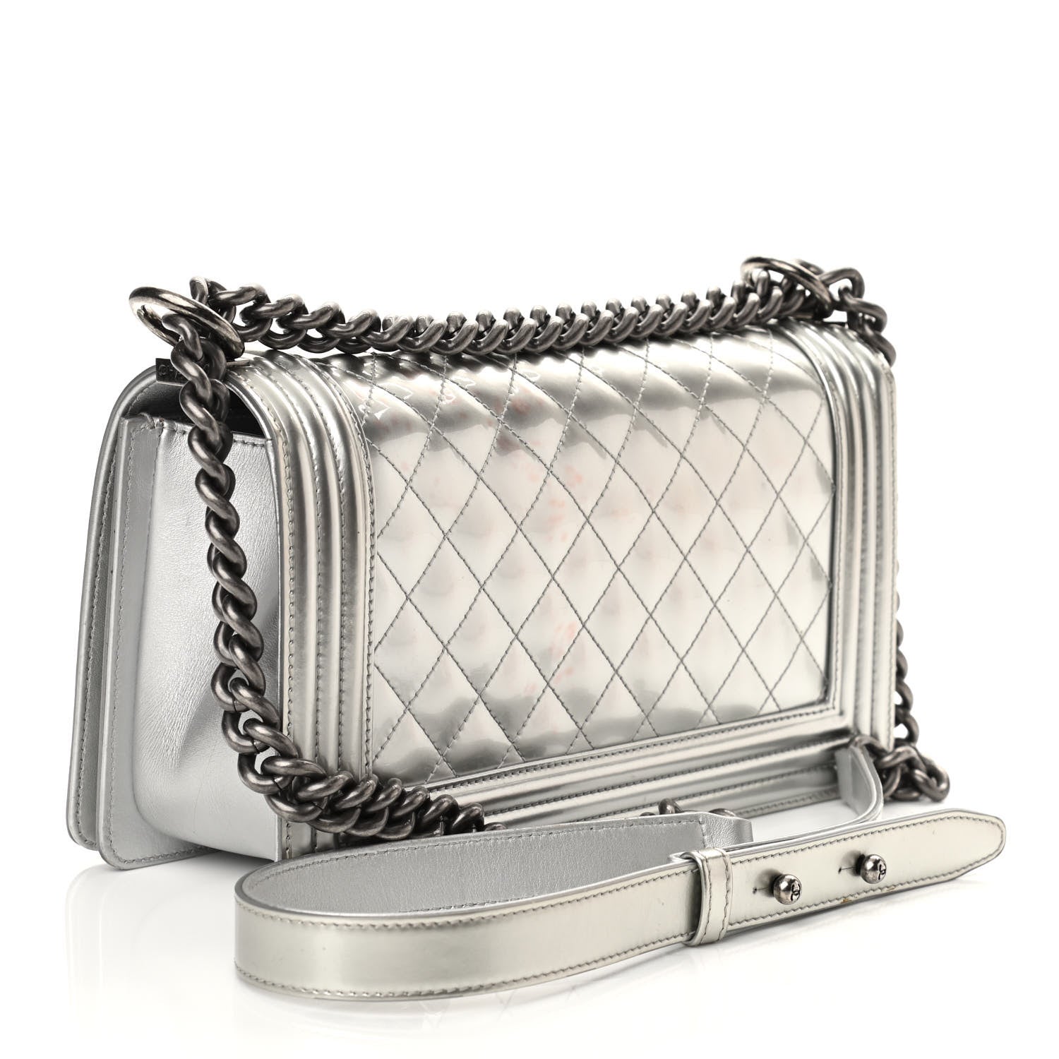 Chanel Metallic Patent Calfskin Quilted Medium Boy Flap Silver 3 of 11