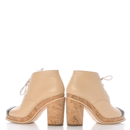 Chanel Lambskin Cork Cap Toe CC Lacets Booties 40 Beige Black 6 of 12