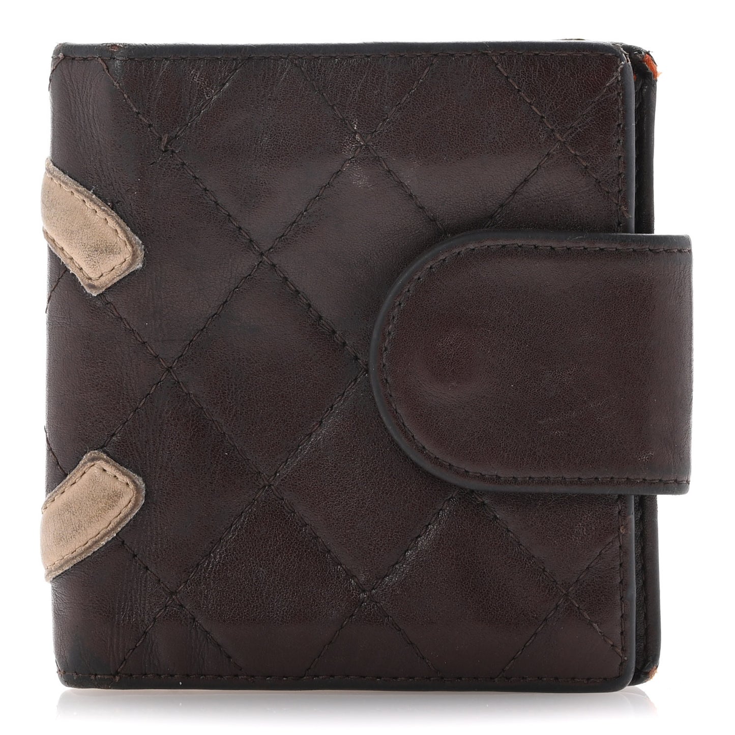 Calfskin Quilted Cambon Bi-fold Wallet Brown
