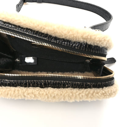 Chanel Shiny Crumpled Sheepskin Shearling Waist Bag Black Beige 5 of 10