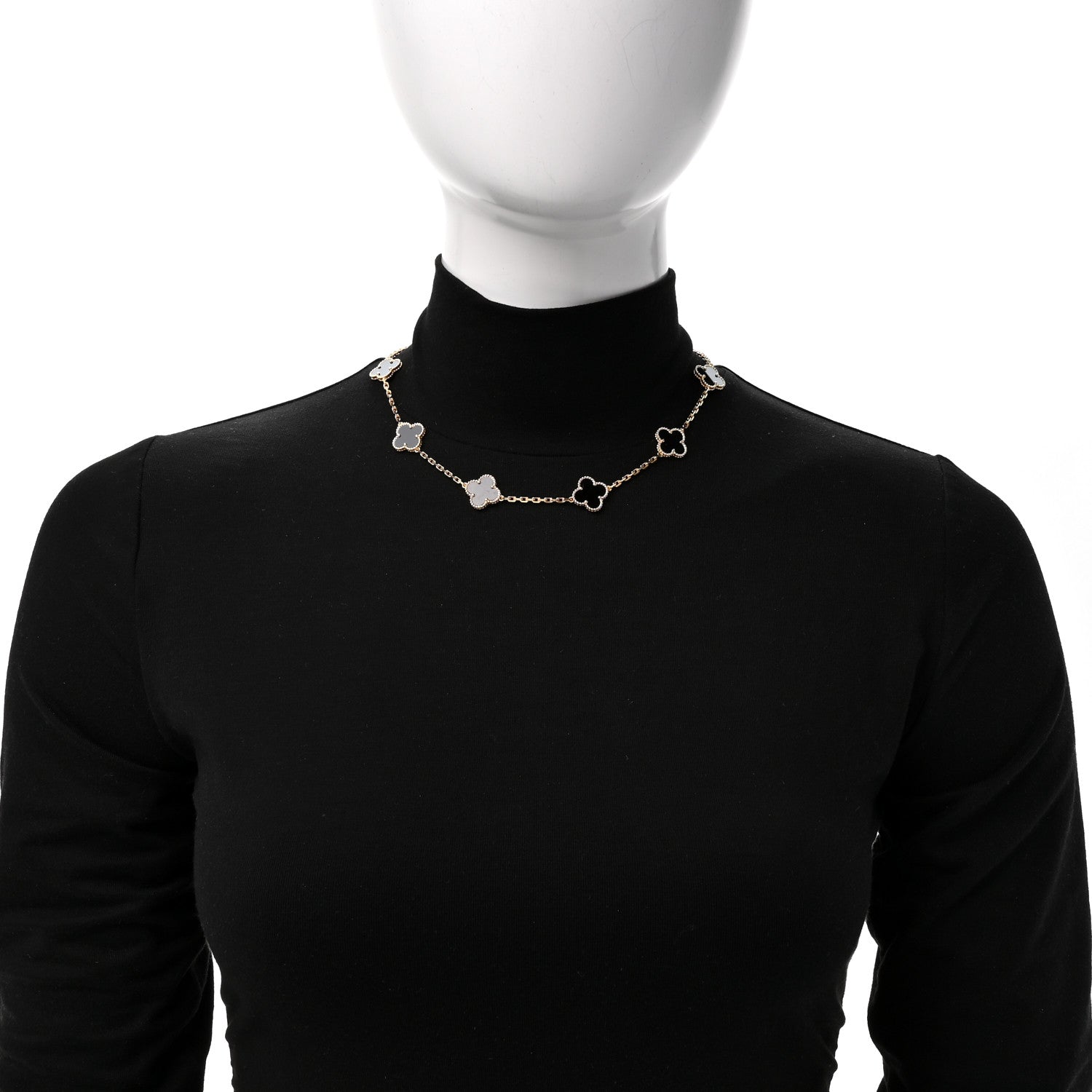 Van Cleef & Arpels 18K Yellow Gold Black Onyx 10 Motifs Vintage Alhambra Necklace 2 of 6
