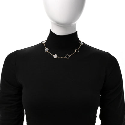 Van Cleef & Arpels 18K Yellow Gold Black Onyx 10 Motifs Vintage Alhambra Necklace 2 of 6