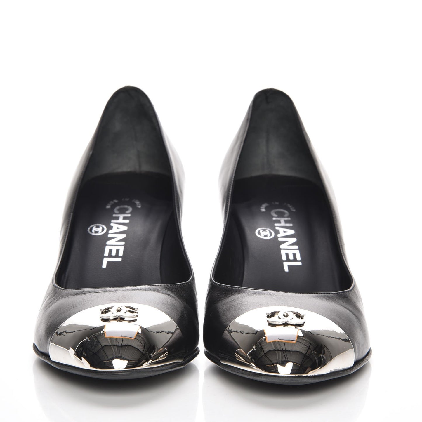 Calfskin Metal Cap Toe CC Pumps 38 Black