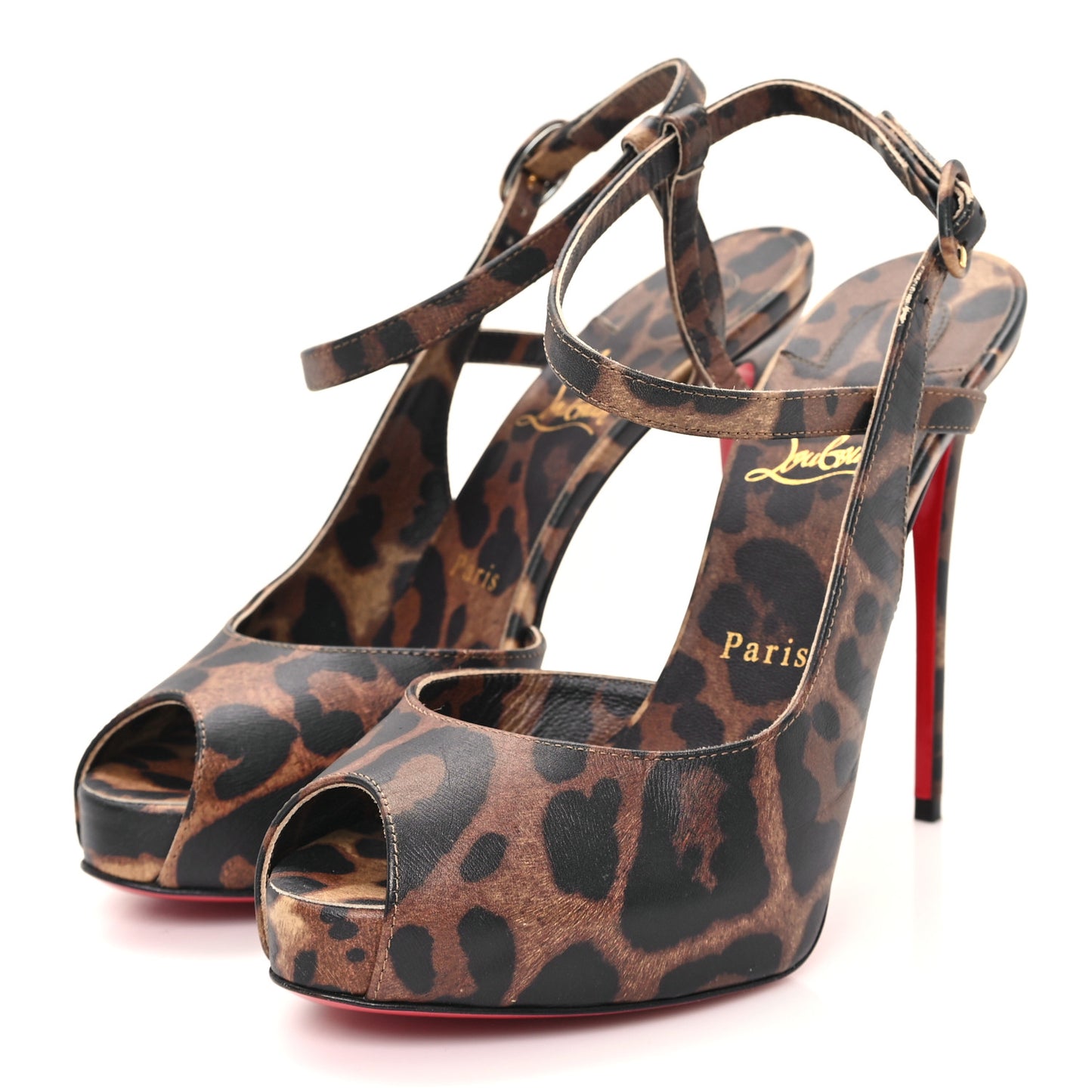 Calfskin Leopard Printed Luxor Jenlove Alta 120 Pumps 38.5 Brown