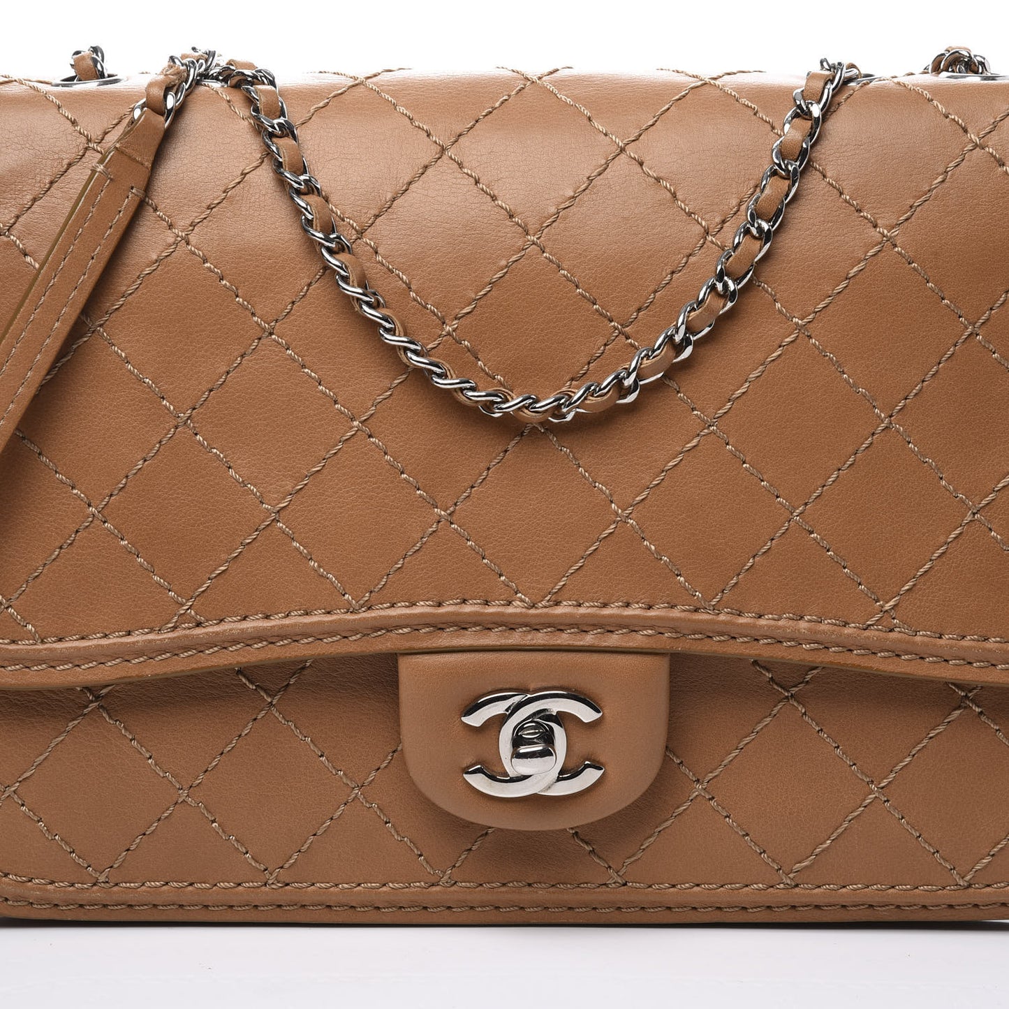 Calfskin Stitch Medium Flap Brown