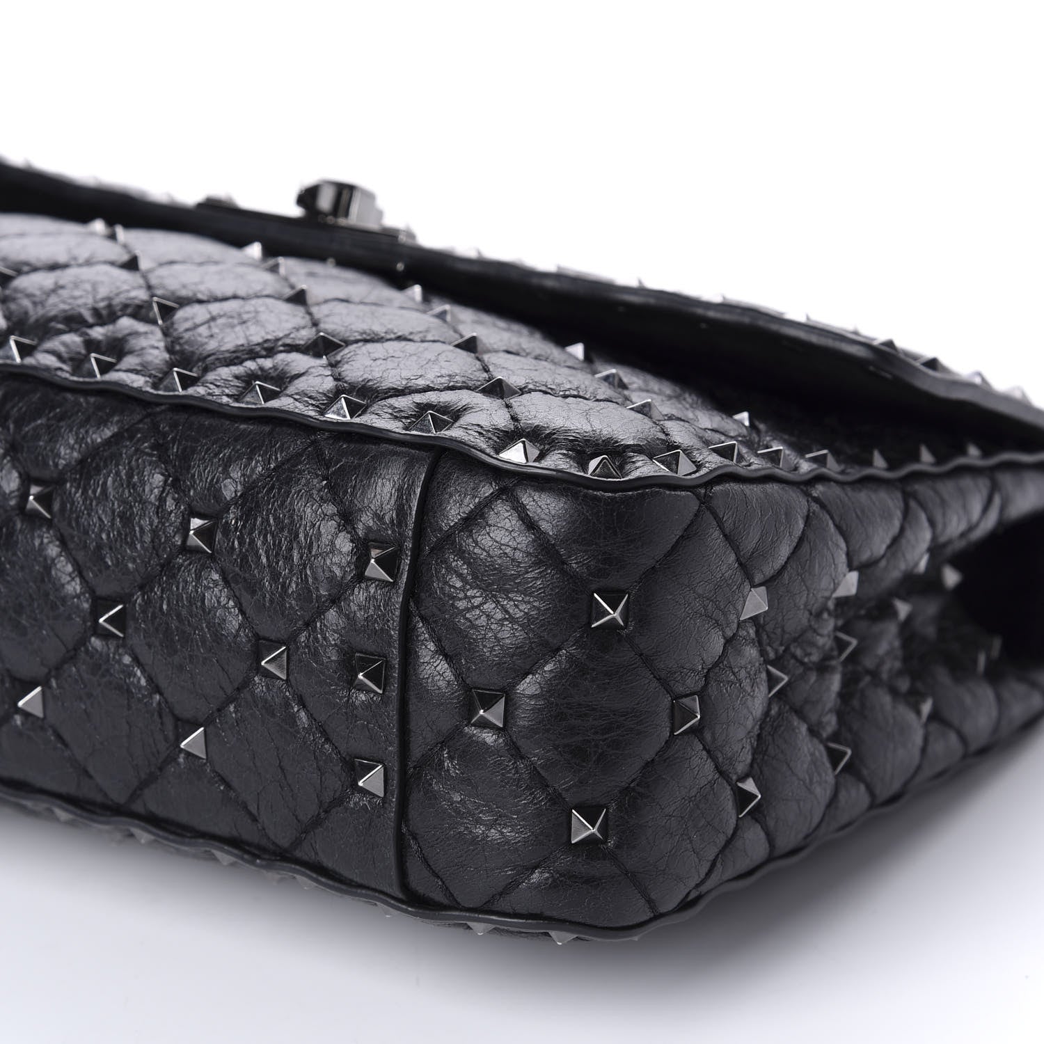 Valentino Garavani Craquele Nappa Medium Rockstud Spike Shoulder Bag Black 7 of 9