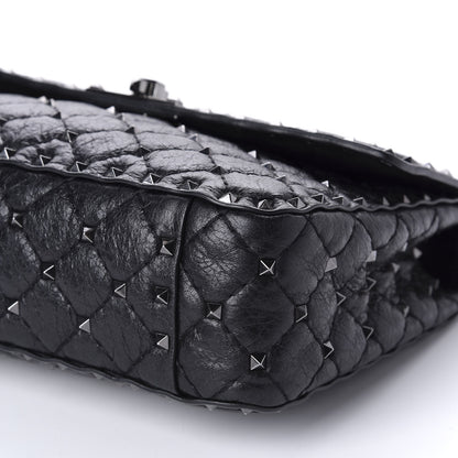 Valentino Garavani Craquele Nappa Medium Rockstud Spike Shoulder Bag Black 7 of 9