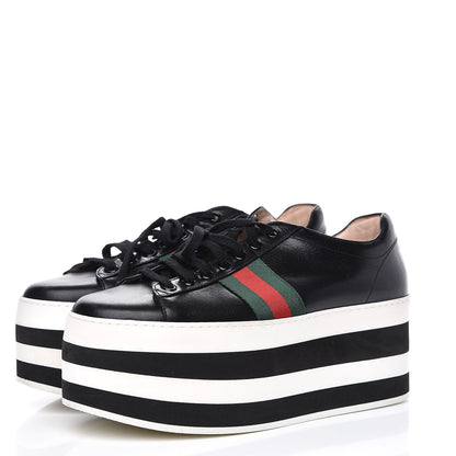 Gucci Malaga Kid Peggy Platform Sneakers 39.5 Black White 3 of 10