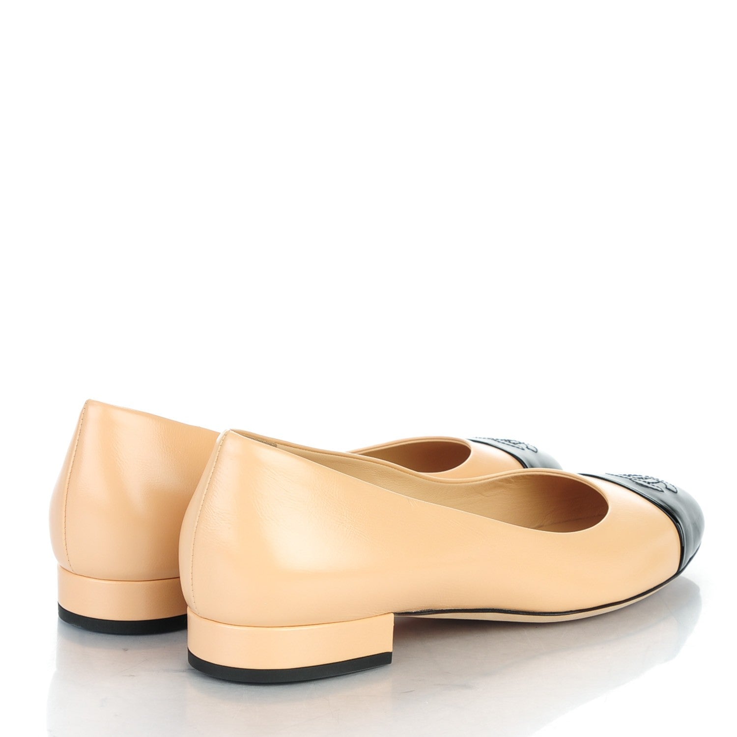 Chanel Lambskin Cap Toe Ballerina Flats 37 Beige Black 4 of 10