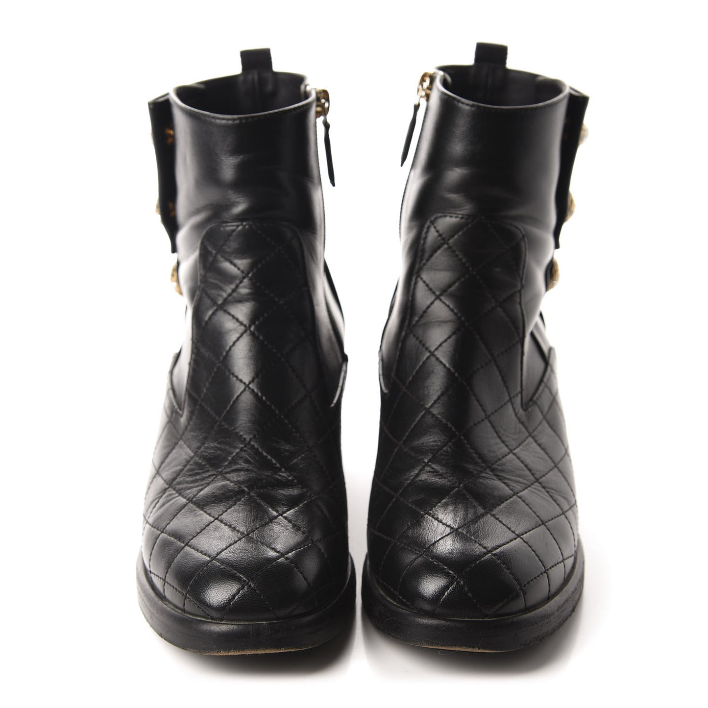 Lambskin Patent Calfskin Quilted Pearl Boots 38.5 Black