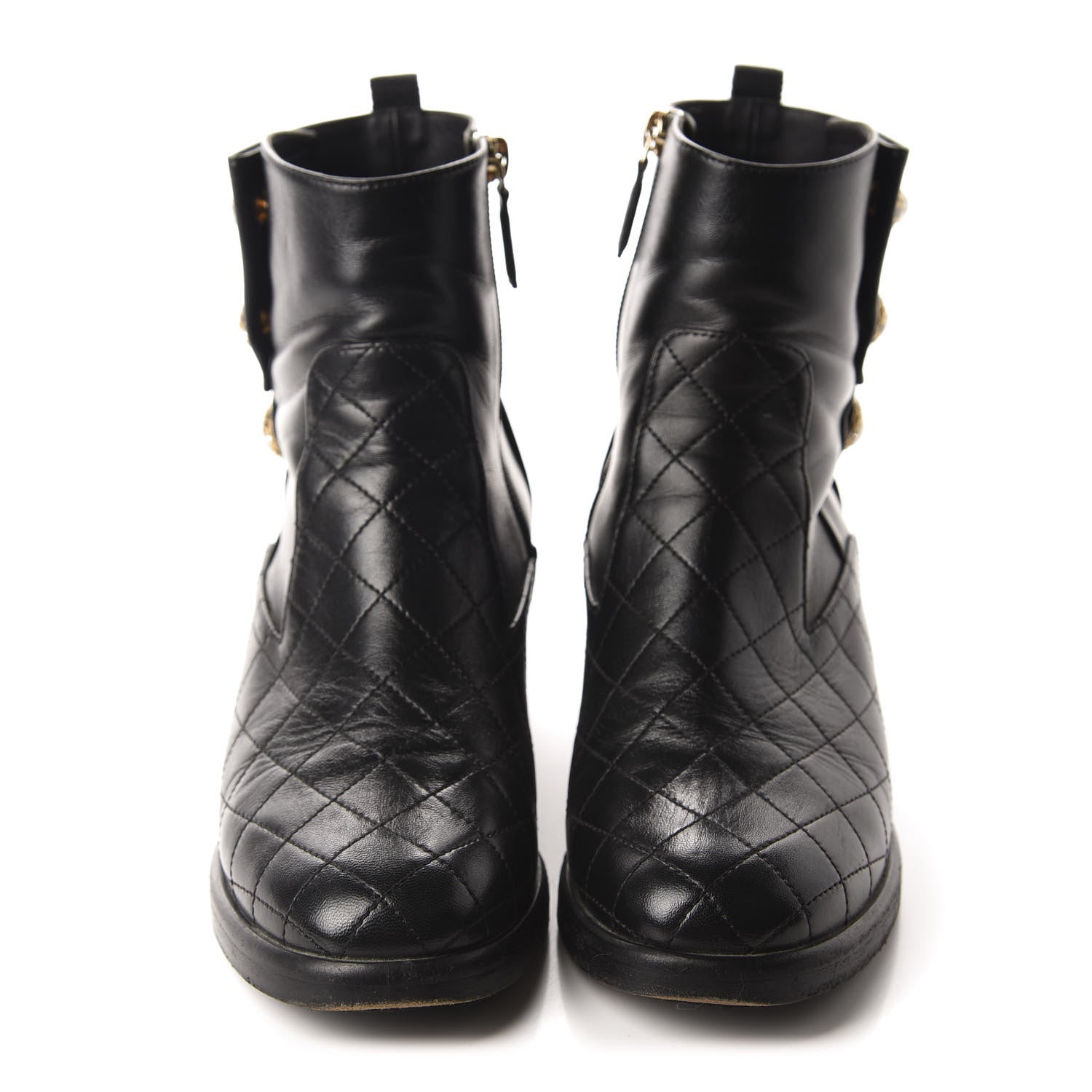 Chanel Lambskin Patent Calfskin Quilted Pearl Boots 38.5 Black 2 of 13