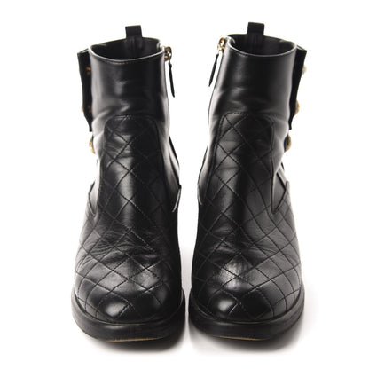 Chanel Lambskin Patent Calfskin Quilted Pearl Boots 38.5 Black 2 of 13