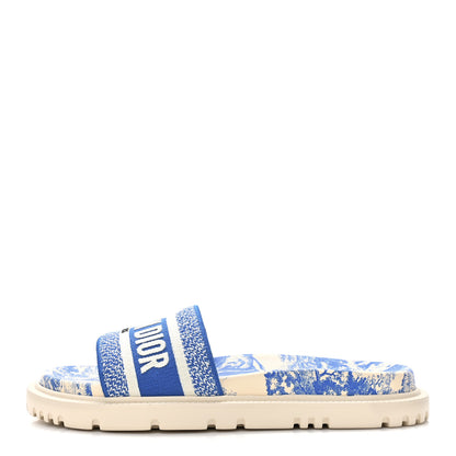 Christian Dior Canvas Toile de Jouy Embroidered Dway 10mm Slide Sandals 39.5 Blue 1 of 9
