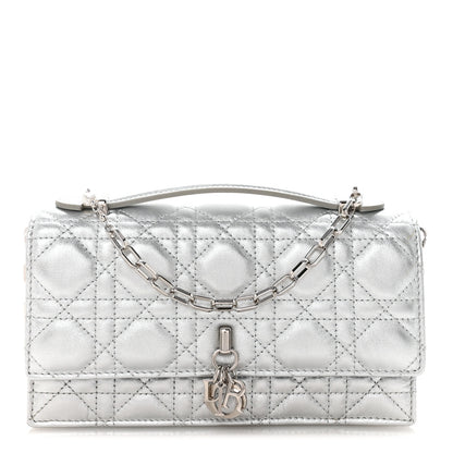 Christian Dior Metallic Lambskin Cannage Mini My Dior Top Handle Clutch Silver 1 of 10
