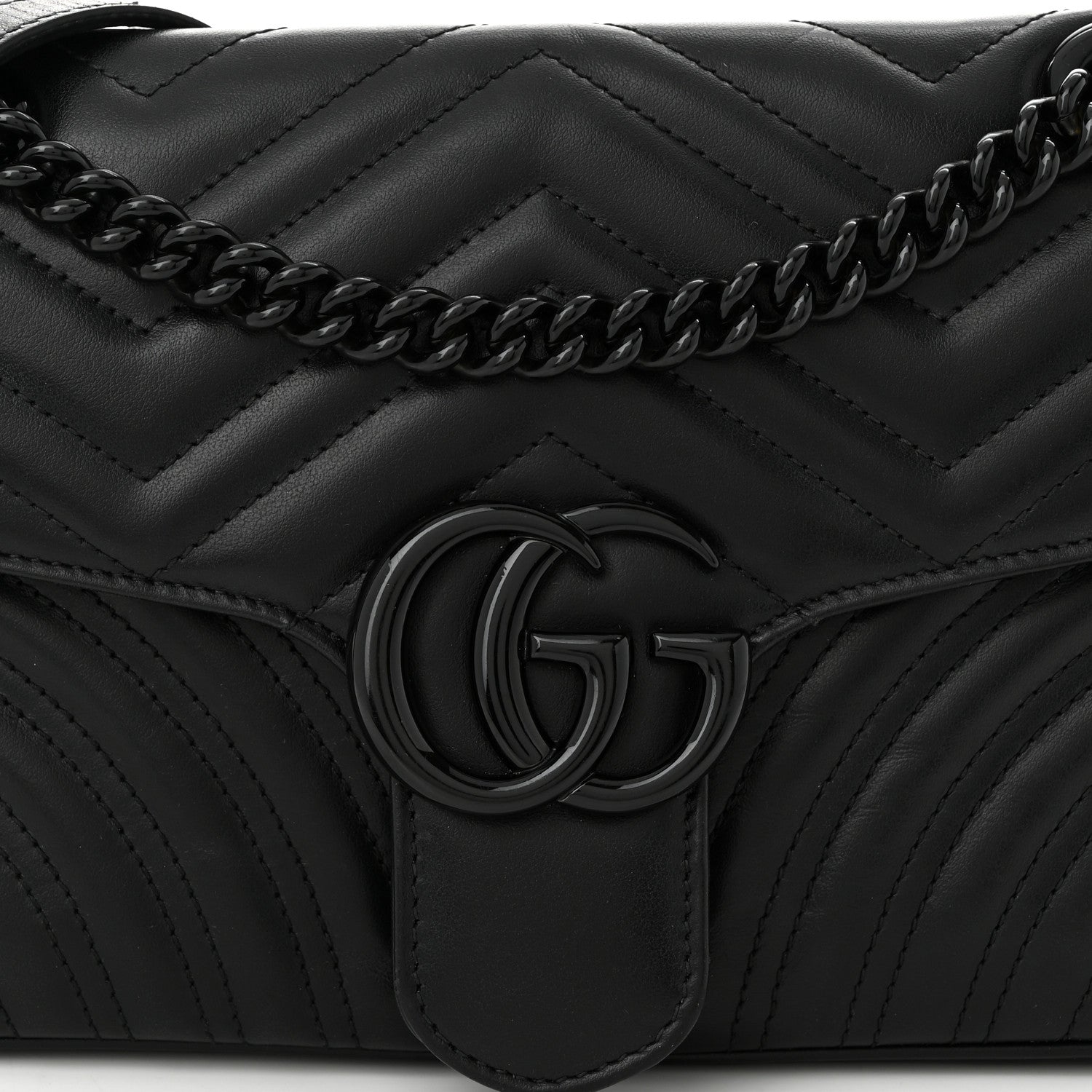 Gucci Calfskin Matelasse Monochrome Small GG Marmont Shoulder Bag Black 8 of 10