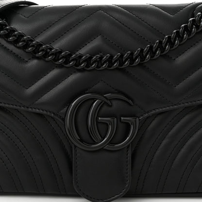 Gucci Calfskin Matelasse Monochrome Small GG Marmont Shoulder Bag Black 8 of 10
