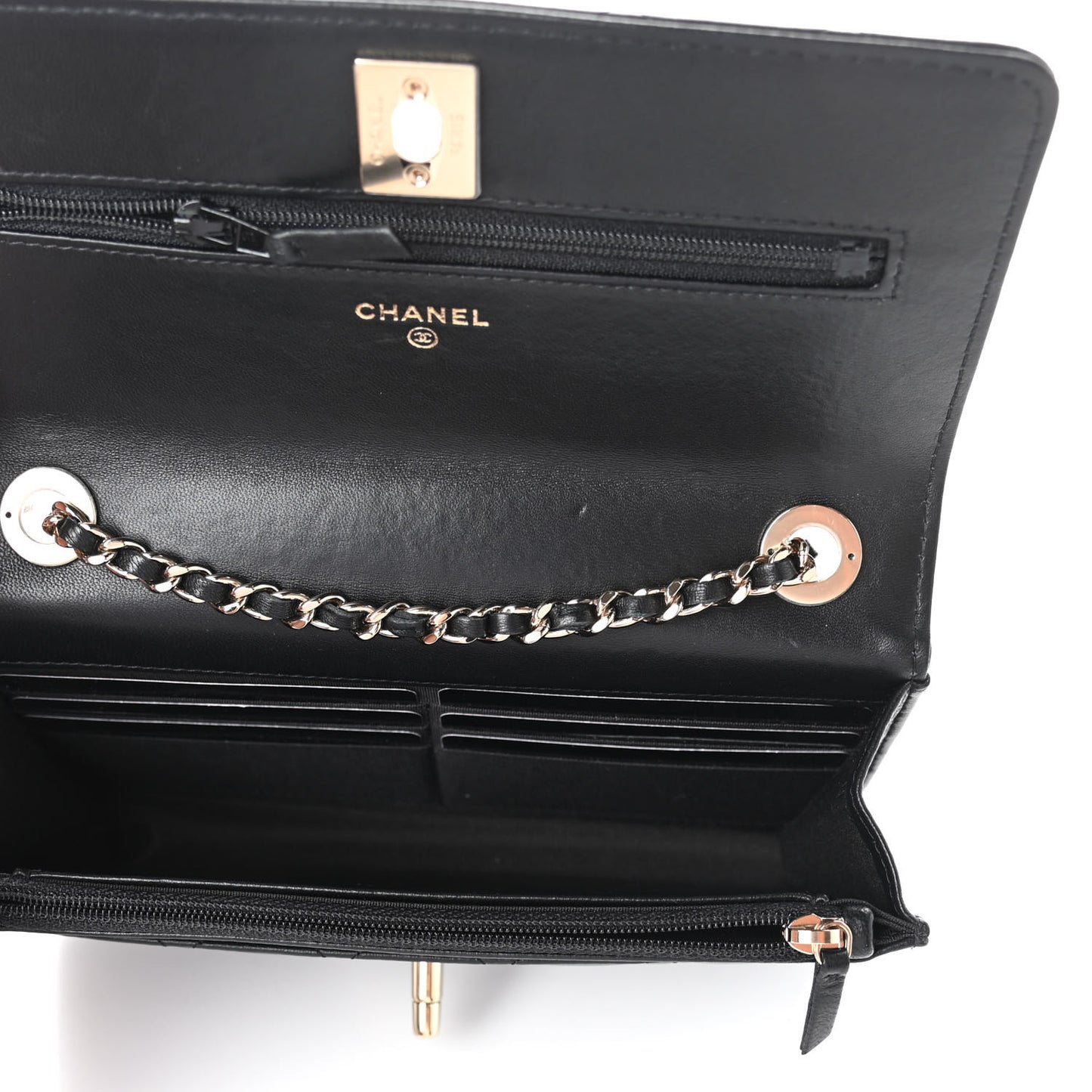 Lambskin Quilted Trendy CC Wallet On Chain WOC Black