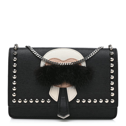 Fendi Vitello Elite Mink Fur Studded Karlito Tube Wallet on Chain Black 1 of 14