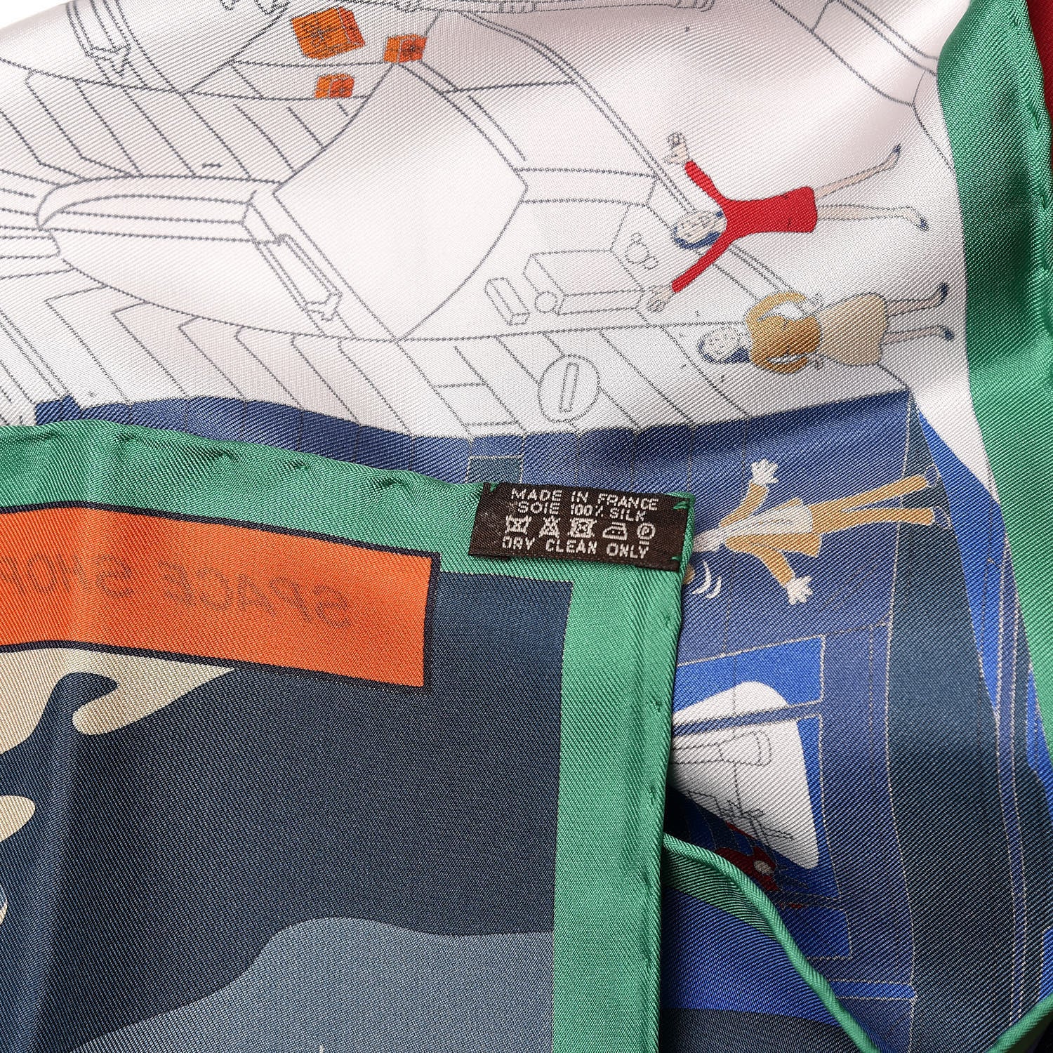 Hermes Silk Space Shopping Au Faubourg Scarf 90 Bleu Vert Rouge 5 of 9