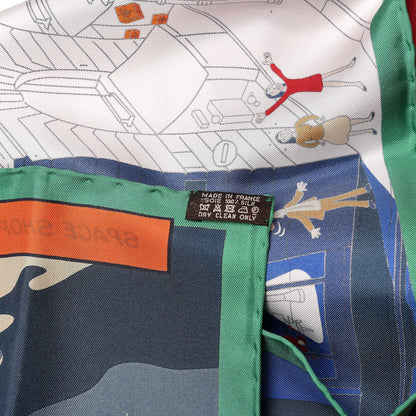 Hermes Silk Space Shopping Au Faubourg Scarf 90 Bleu Vert Rouge 5 of 9