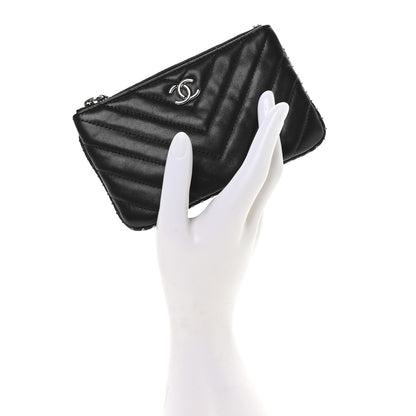 Chanel Lambskin Chevron Quilted Studded Small Cosmetic Case Black 2 of 8