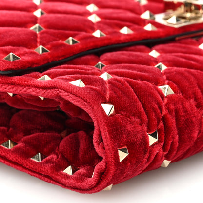 Valentino Garavani Velvet Rockstud Spike Wallet on Chain Rosso Valentino 8 of 9