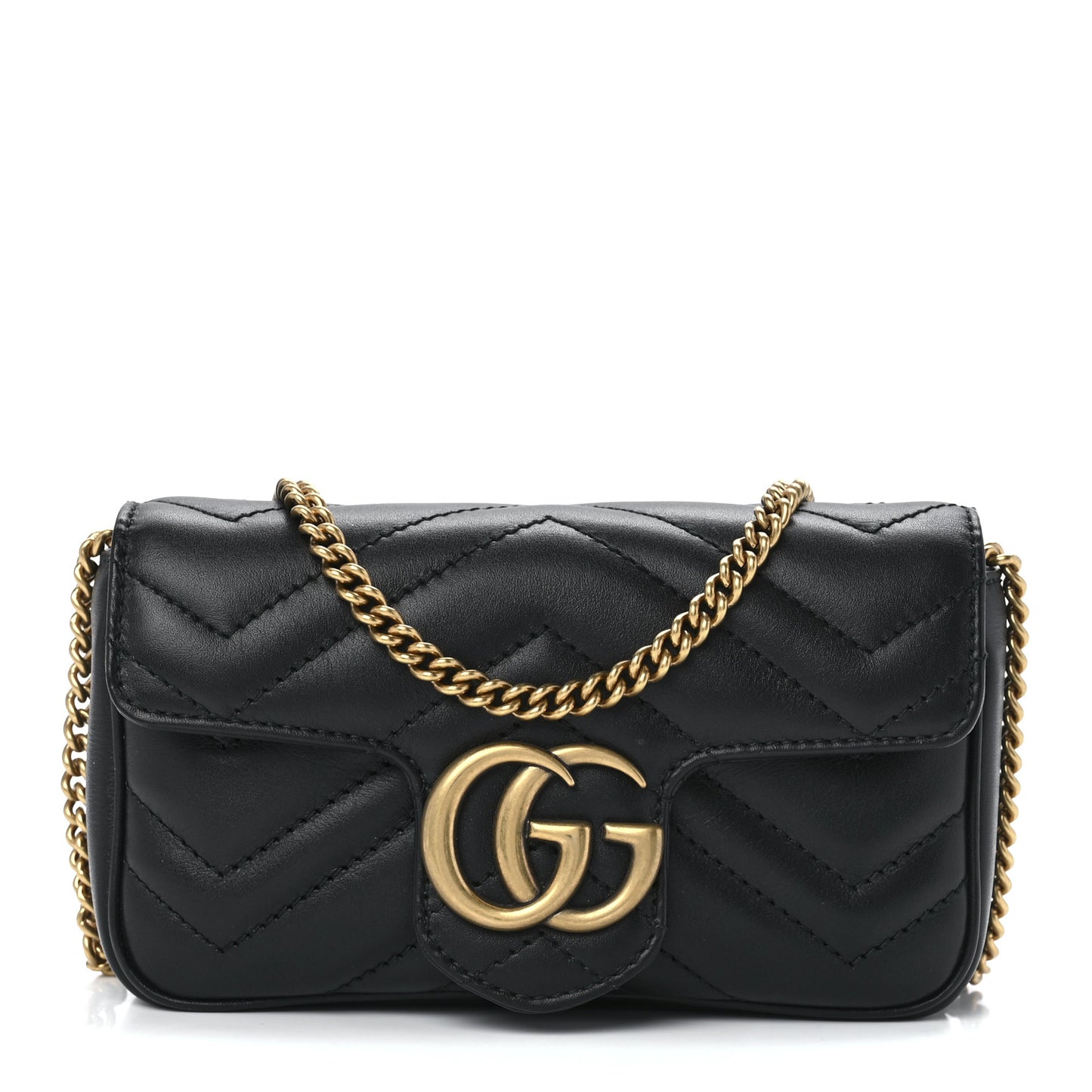 Calfskin Matelasse Super Mini GG Marmont Shoulder Bag Black