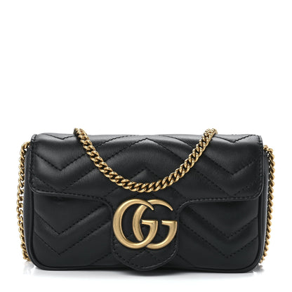 Gucci Calfskin Matelasse Super Mini GG Marmont Shoulder Bag Black 1 of 12