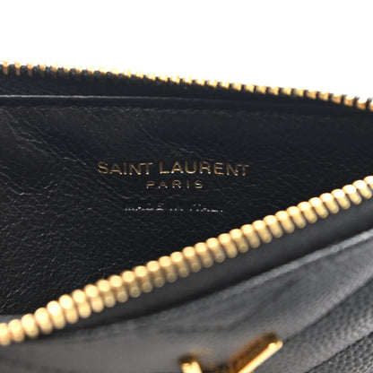 Saint Laurent Grain De Poudre Matelasse Chevron Monogram Fragments Zippered Card Case Black 6 of 7