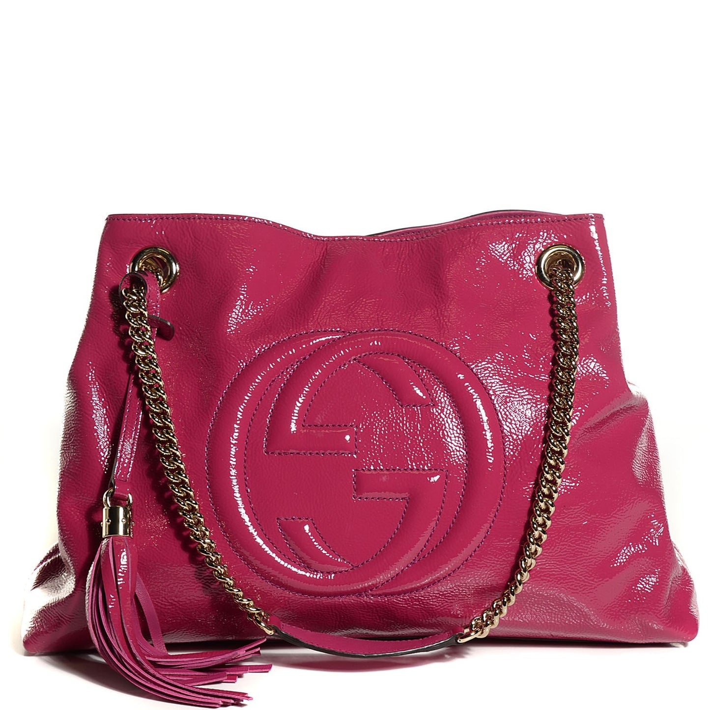 Vernice Naplack Medium Soho Chain Shoulder Bag Bright Bouganville