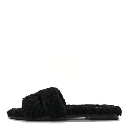 Hermes Woolskin Oran Sandals 38 Black 1 of 9